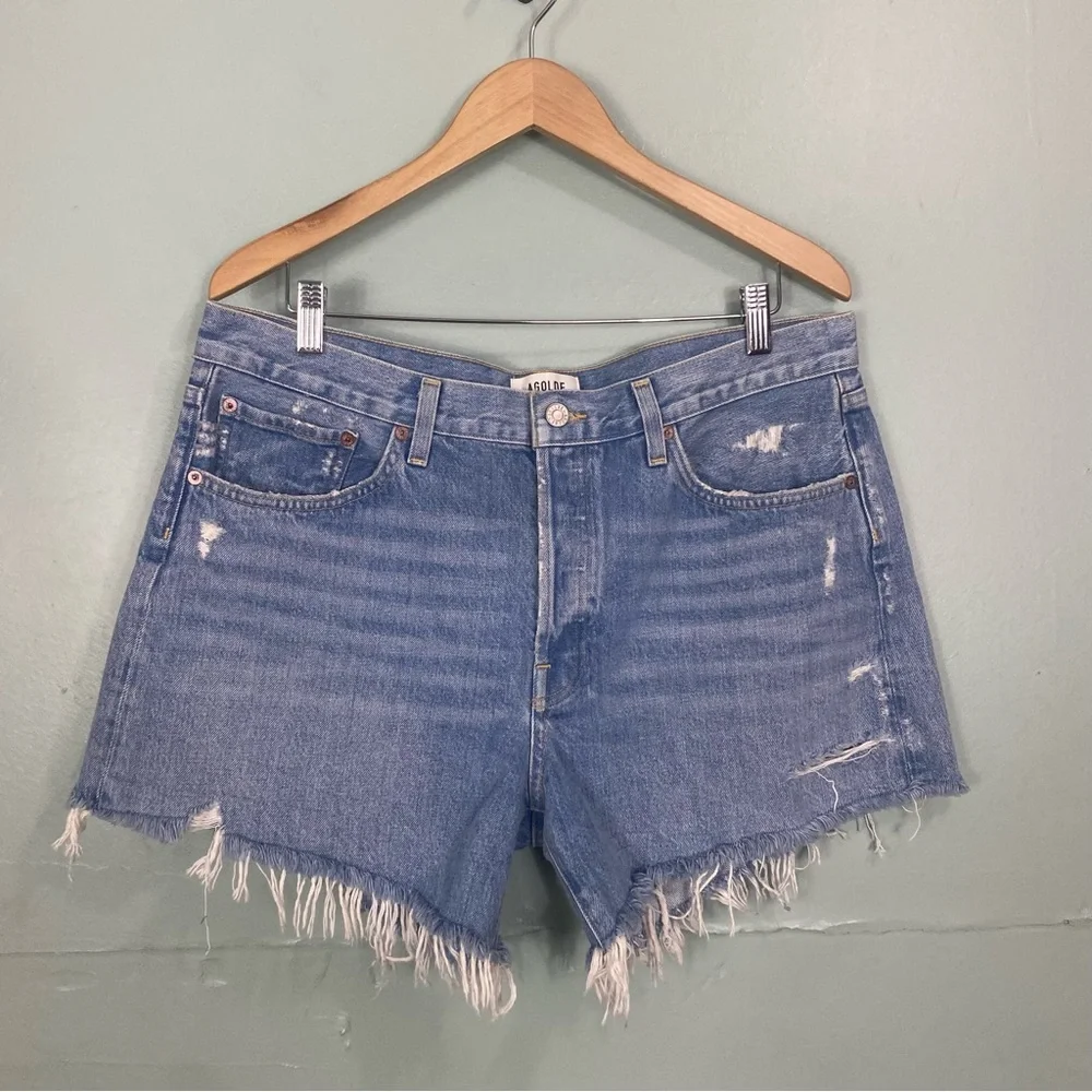 Agolde NWOT Parker Long Short Distressed‎ Denim Blue Size 32 Swapmeet